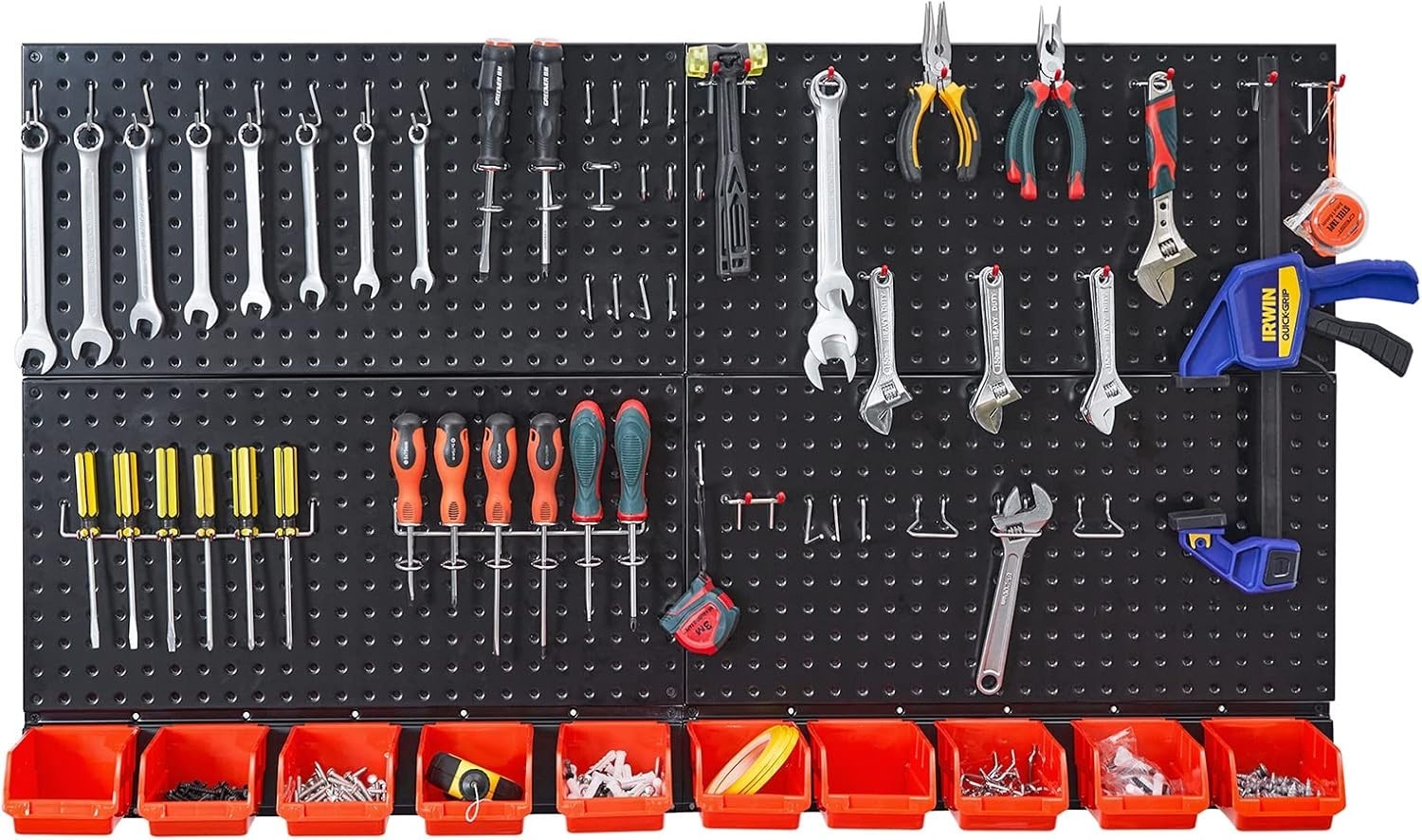 Expandable Garage Storage System with 4 Black Pegboards & Hooks - 59 Pieces