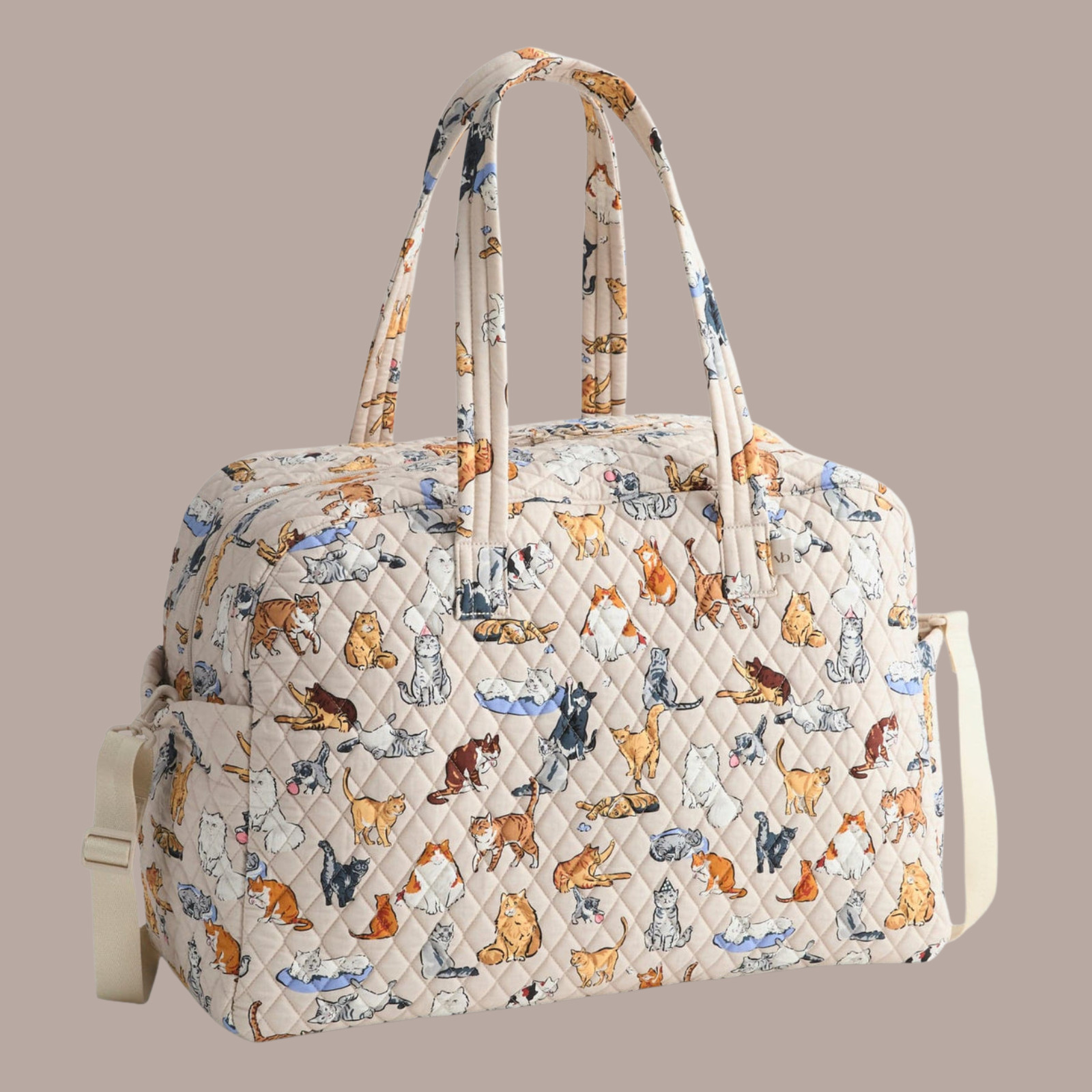 New Vera Bradley A CATS LIFE  Large Weekender Travel Luggage Bag Beige