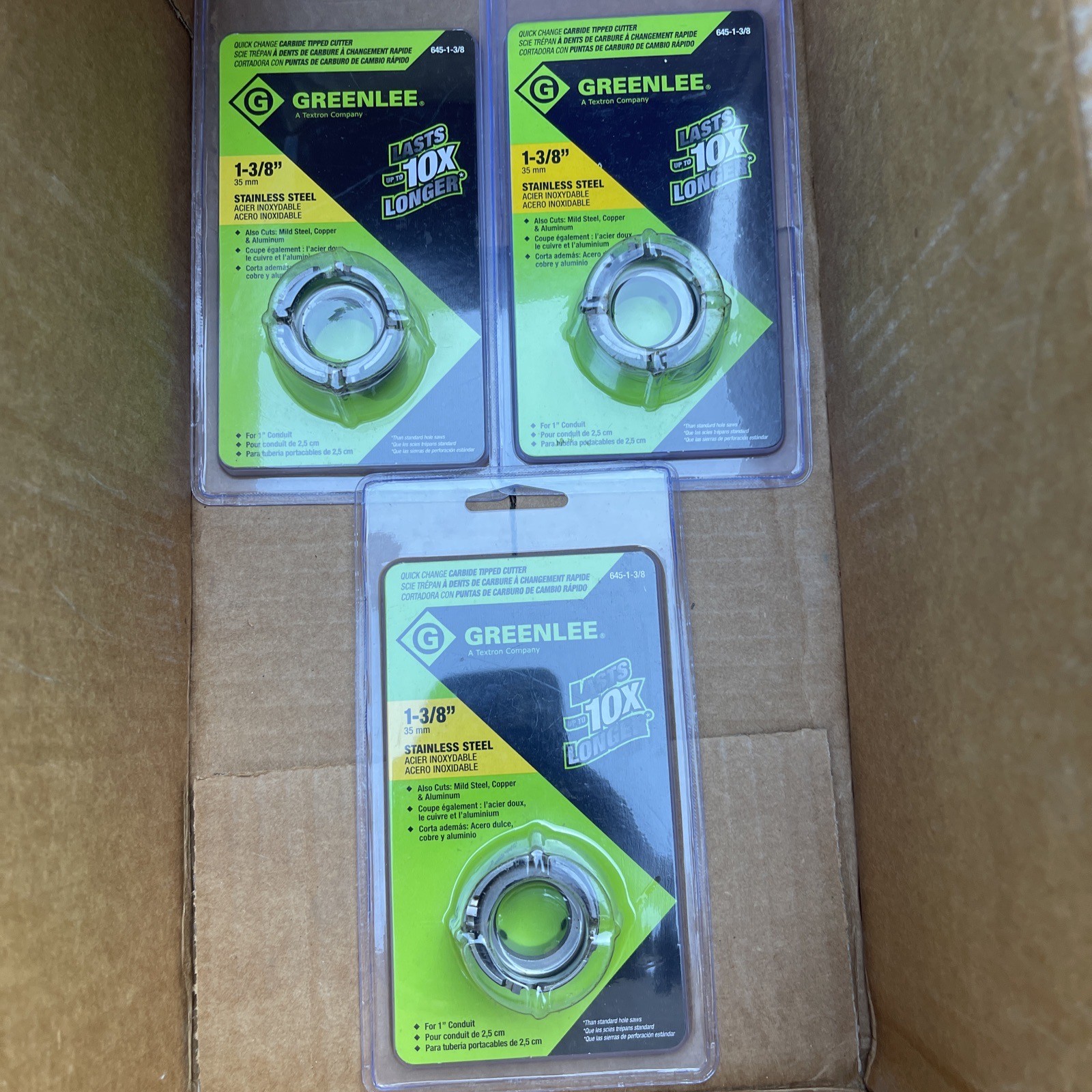 Greenlee 645-1-3/8 1-3/8" Quick Change SS Carbide-Tipped Hole Cutter Lot Of (3)