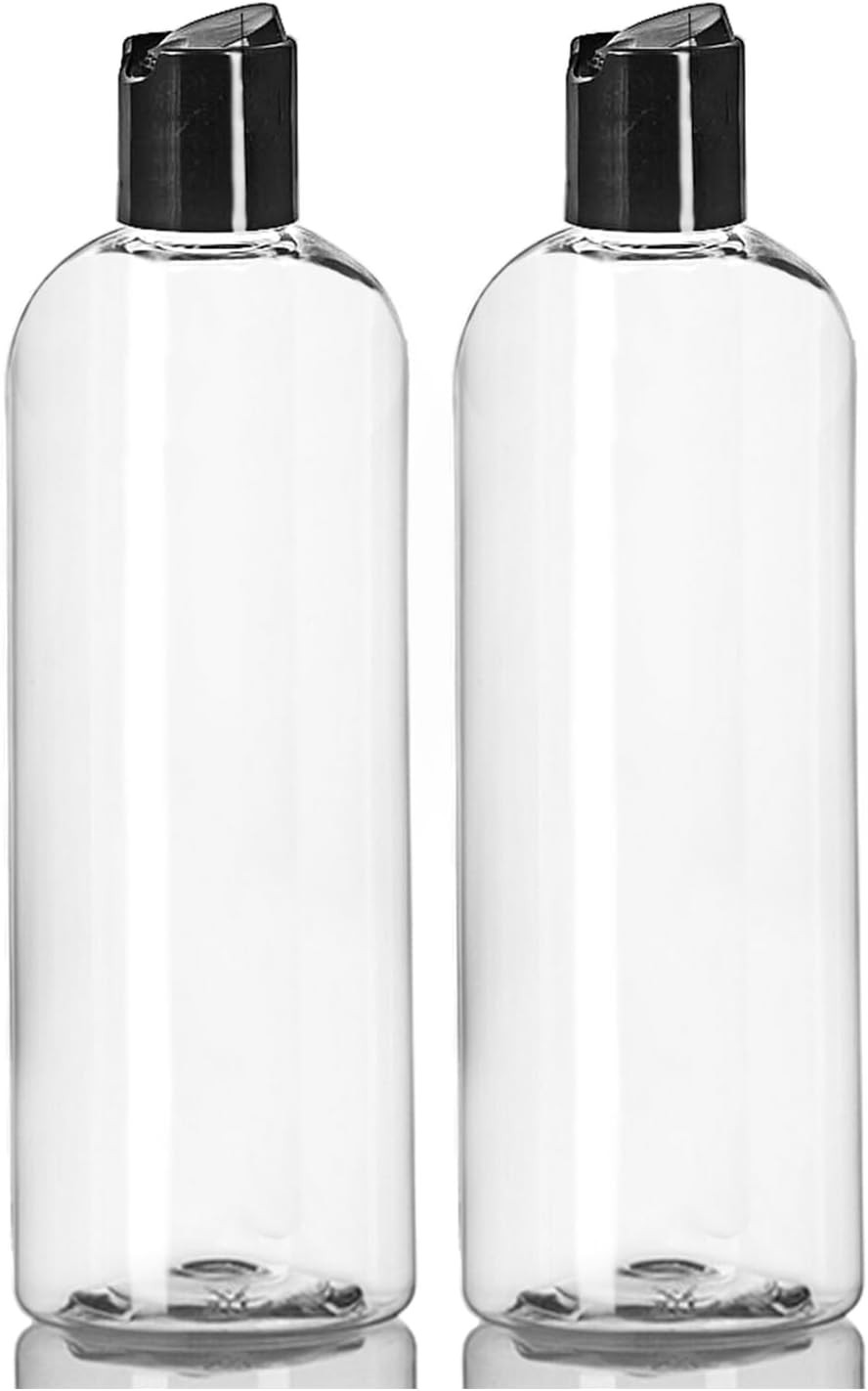 ljdeals 16 oz Clear Plastic Empty Bottles with Black Disc Top Caps,