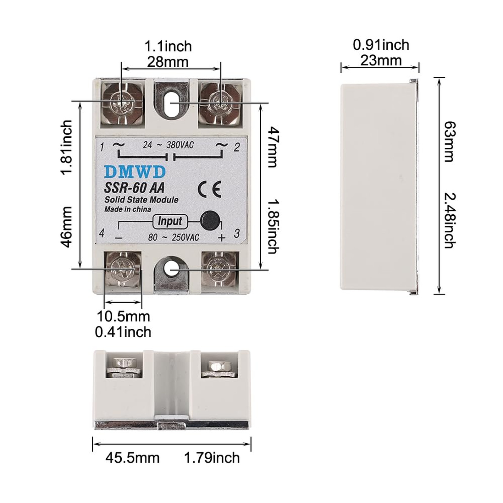 Solid State Relay AC to AC SSR-60AA 80-250V Input 24-380V Output Single Phase 2
