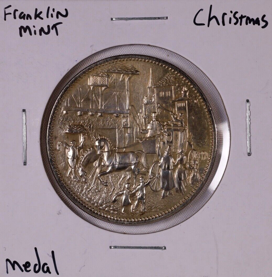 Undated Franklin Mint English Coaching Scene Christmas Holiday Coin Medal