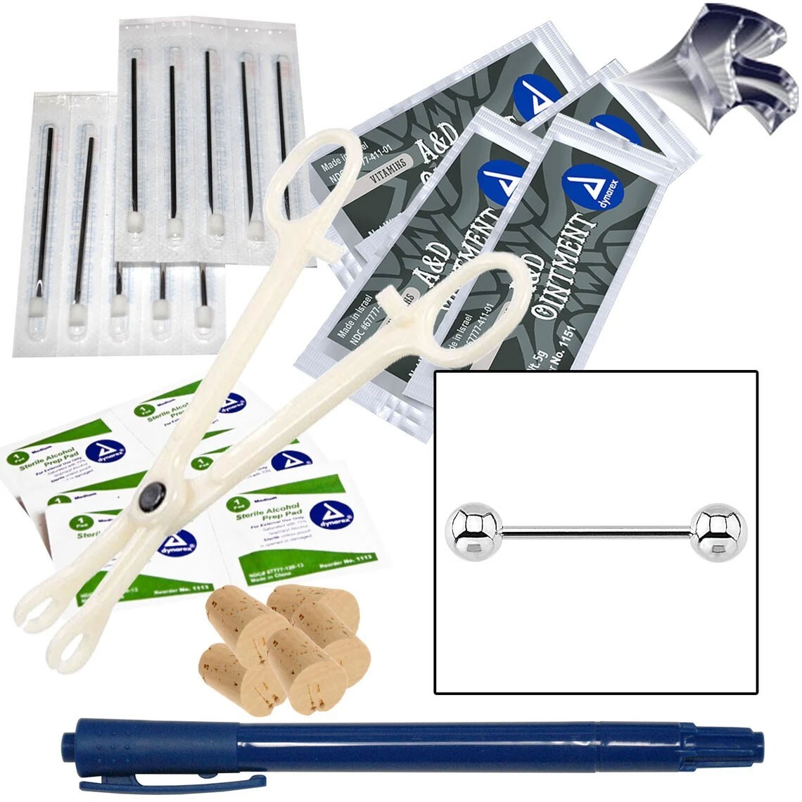 Tongue Mini Body Piercing Kit - 14G, 7/8in (22mm) Straight Barbell Jewelry