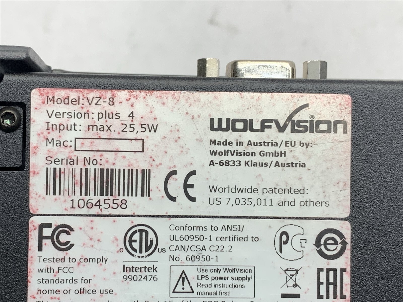 Wolfvision VZ-8plus4 Desktop Document Camera Visualizer *No Power Adapter" Parts