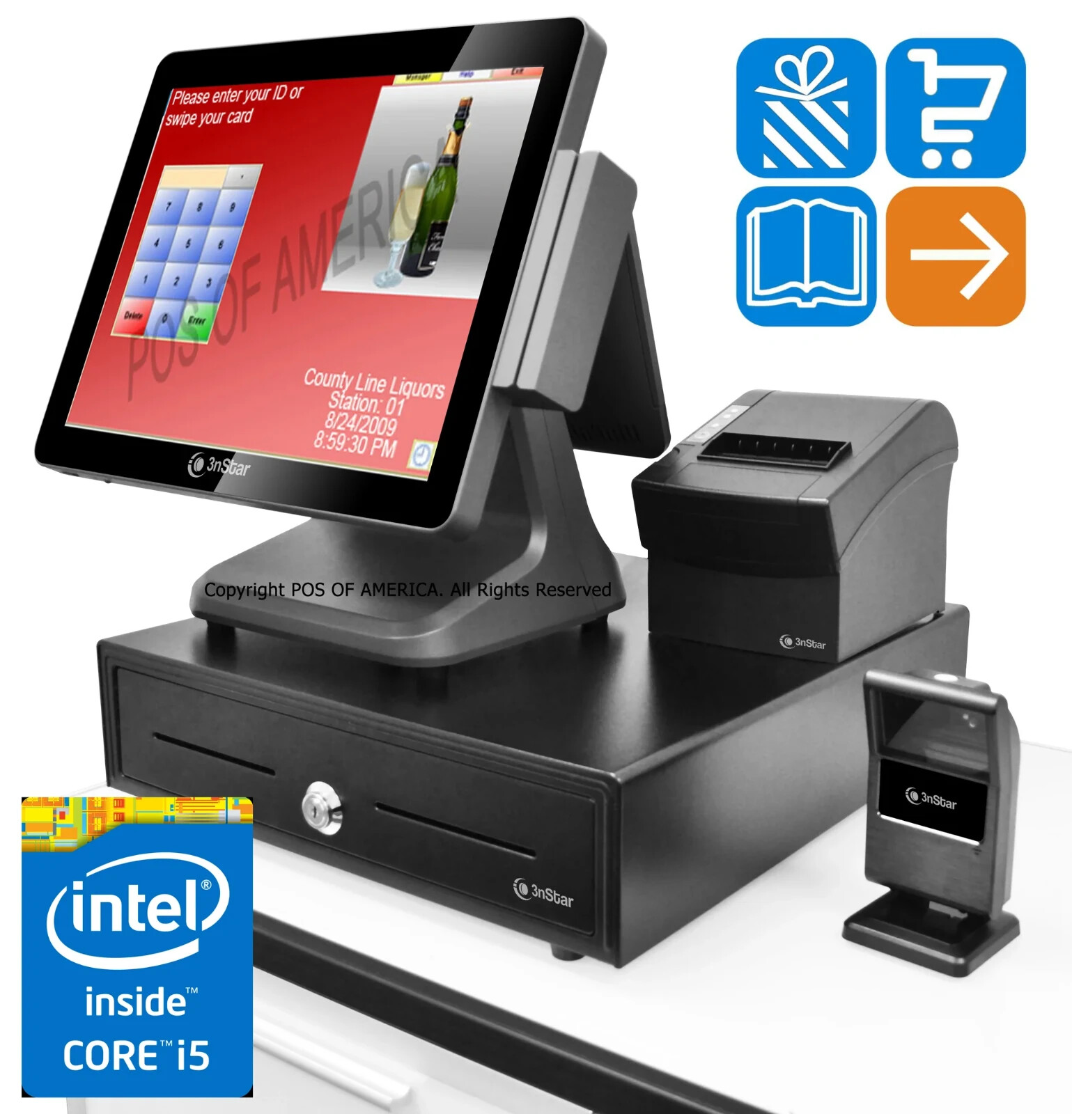 3nStar pcAmerica CRE POS ENTERPRISE Bundle i5 Turbo Core 8GB 120GB SSD Touchcomp