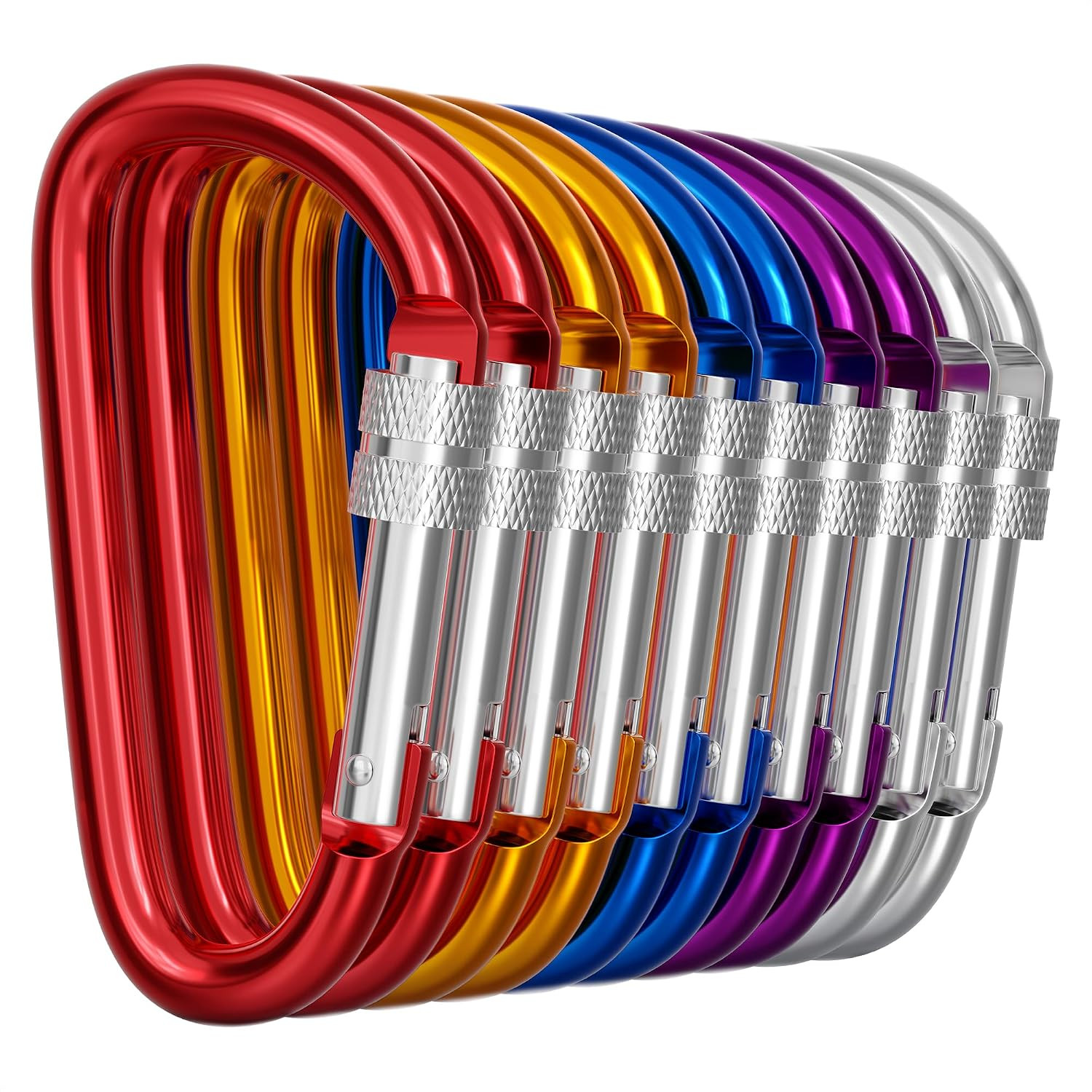 3 Inch Carabiner Clip with Screw Lock - 10 Pcs Aluminum Locking Carabiner Clip,