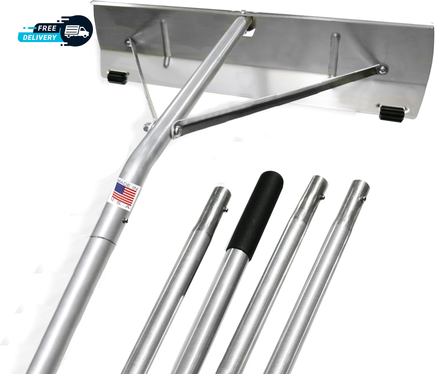 Usa-Made Snow Roof Rake with Shingle Saver Rollers (20 Foot)