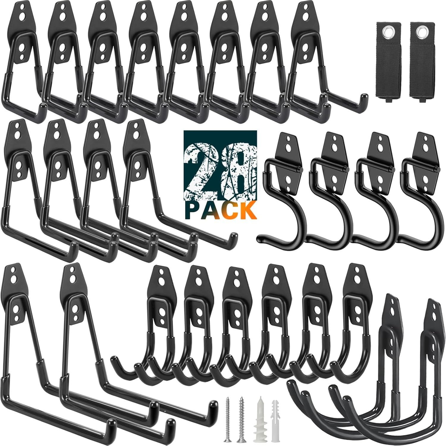 28 Pack Heavy Duty Garage Hooks, Utility Wall Mounted 28 pack, Black 28 pack