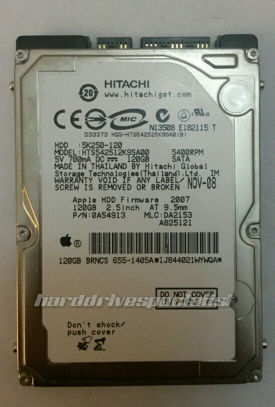 Hitachi HTS542512K9SA00 120GB SATA Drive 5400RPM P/N:0A54913 MLC:DA2153 F/W:2007