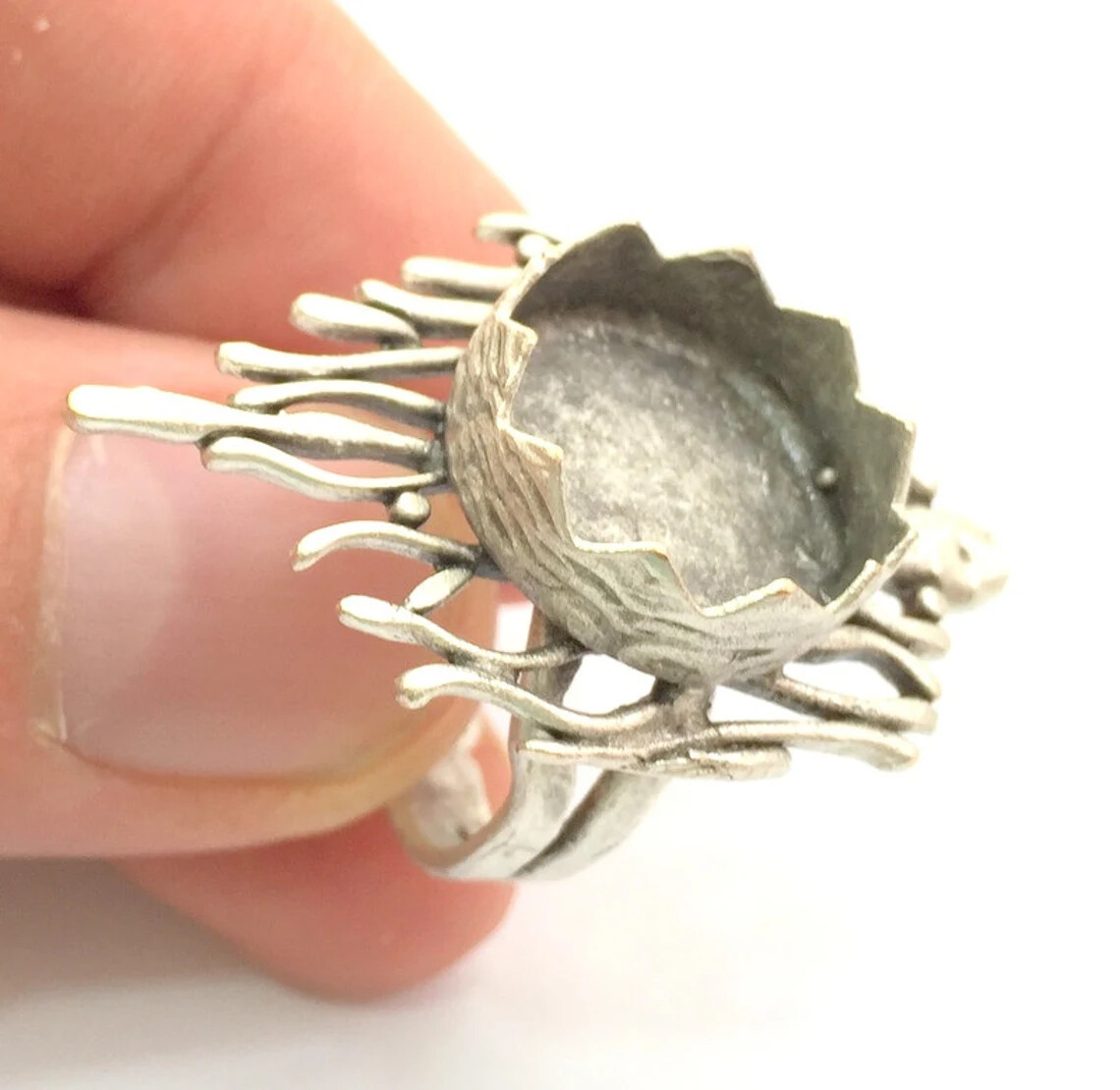 Round Blank Ring Bezel Setting Adjustable Base Antique Silver Plated Brass