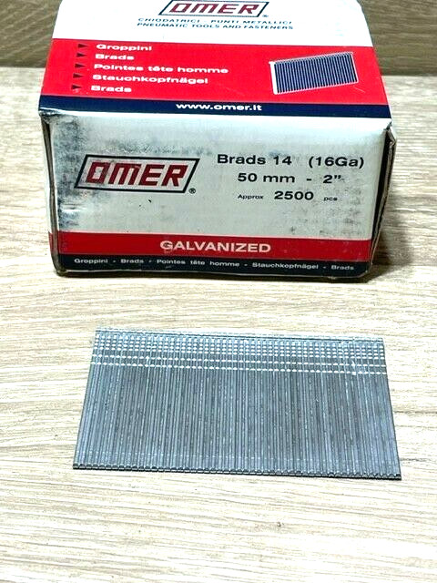 Nails 16GA Galvanized Straight Finish Brad  2" OMER  2,500 Per box Lot Of 4 Boxs