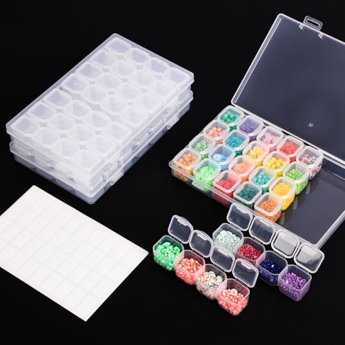 SGHUO 28-Grid Diamond Art Painting Bead Storage Organizer Boxes, 3 Pack