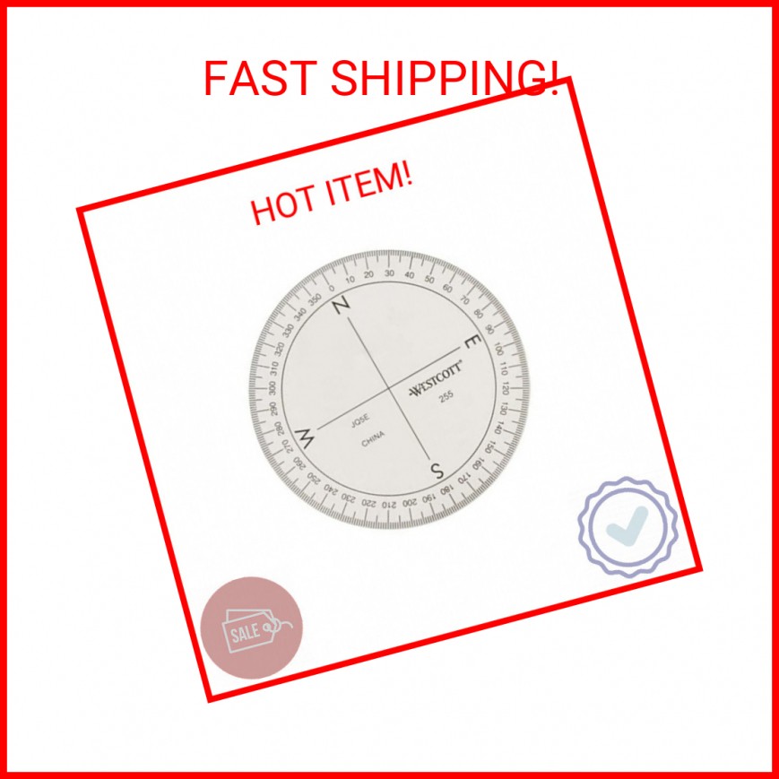 Westcott ‎360-Degree Protractor Compass for Drawing and Drafting, Clear, 3.5 in
