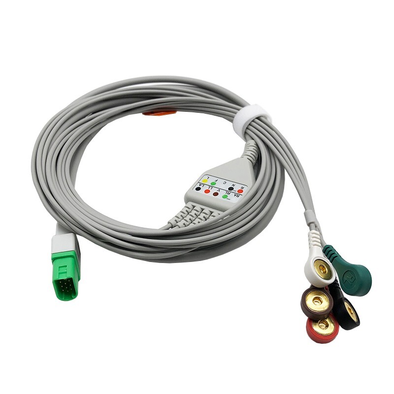 12-pin ECG Patient Cable 5-Leads Snap for Mindray Datascope Passport V, V12, V21