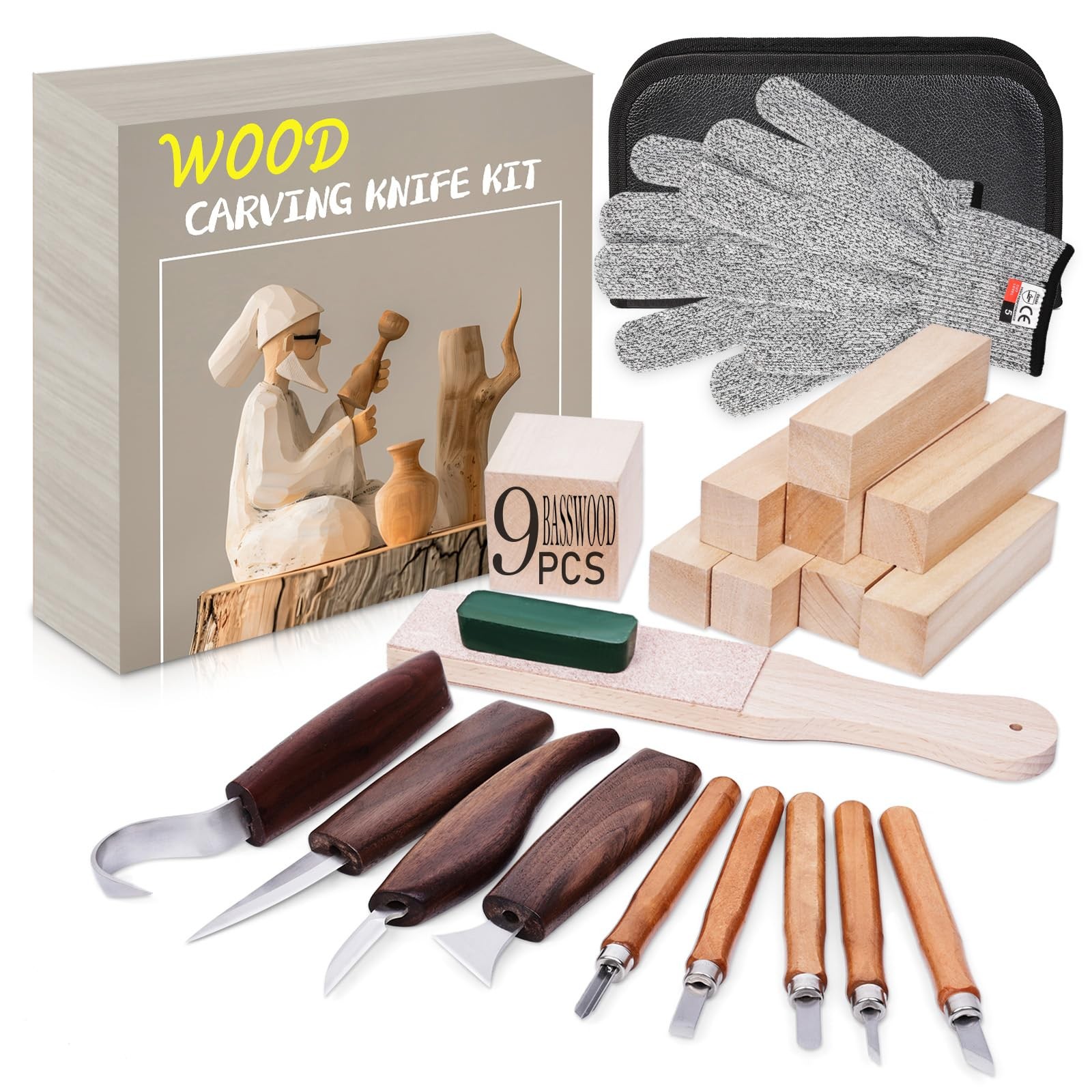 Kit de tallado de madera Cuchillos para tallar madera Pasatiempos para adultos