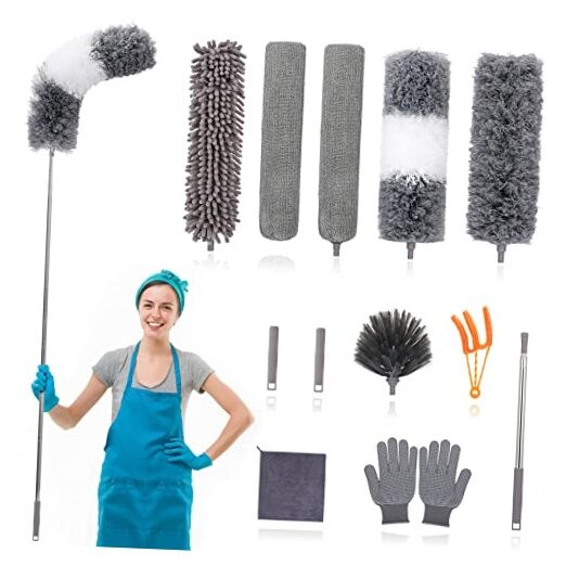 12pcs Microfiber Dusters, Duster with Extension Pole(Stainless Steel) 30 to