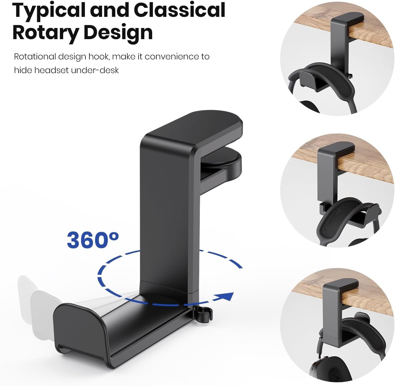 PC Gaming Headset Headphone Hook Holder Hanger Mount Under Desk +Cable Clip