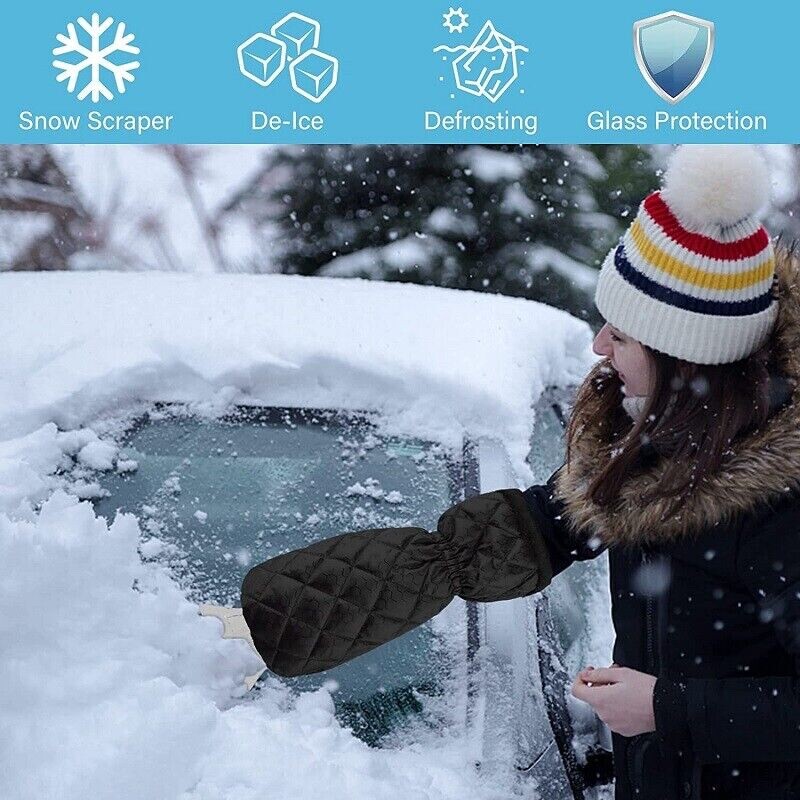 Car Windscreen Ice Scraper With Glove Snow Remover Waterproof  Lined Black