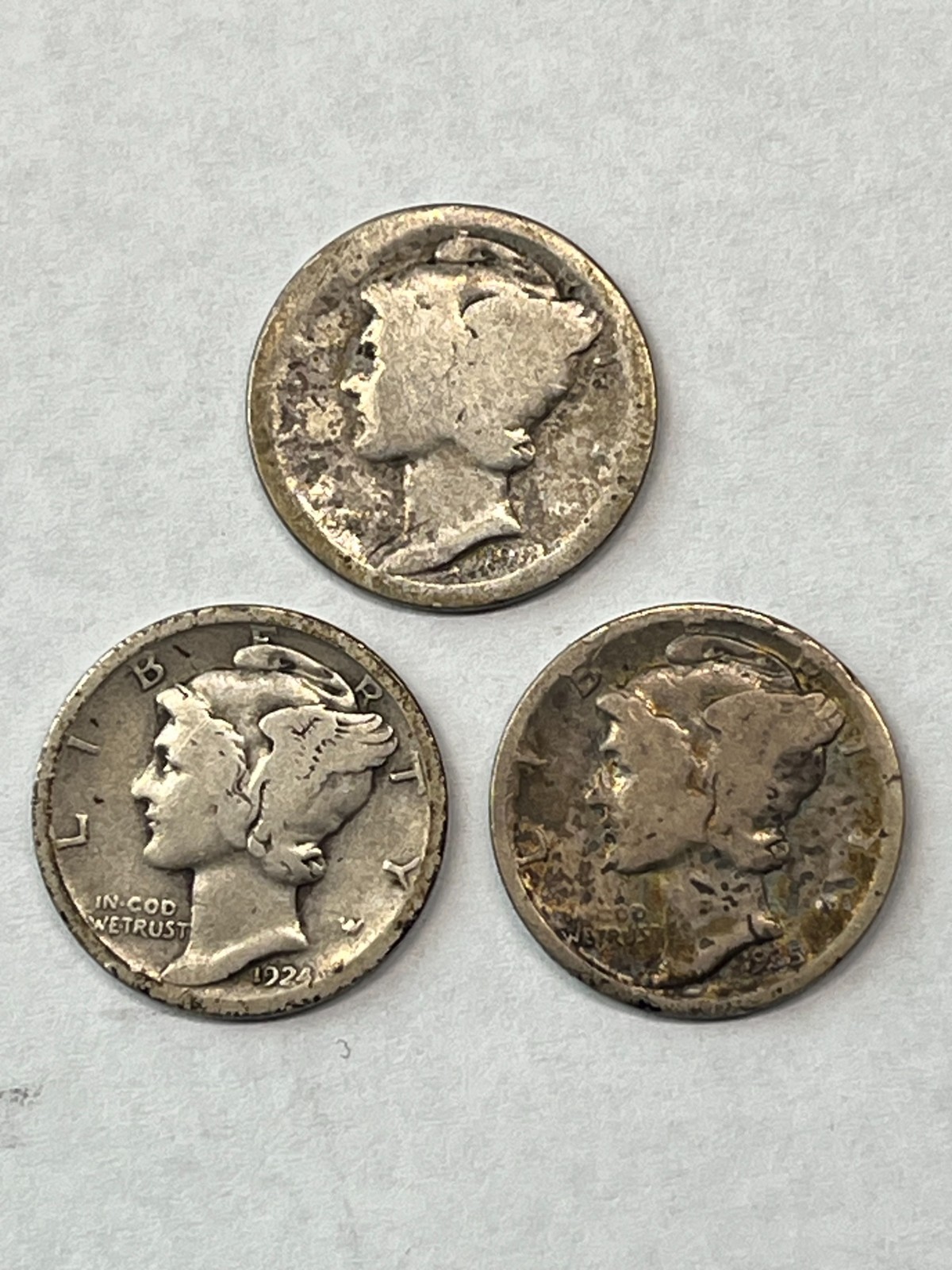 1918-P 1924-P and 1935-D Mercury Dimes AG/G