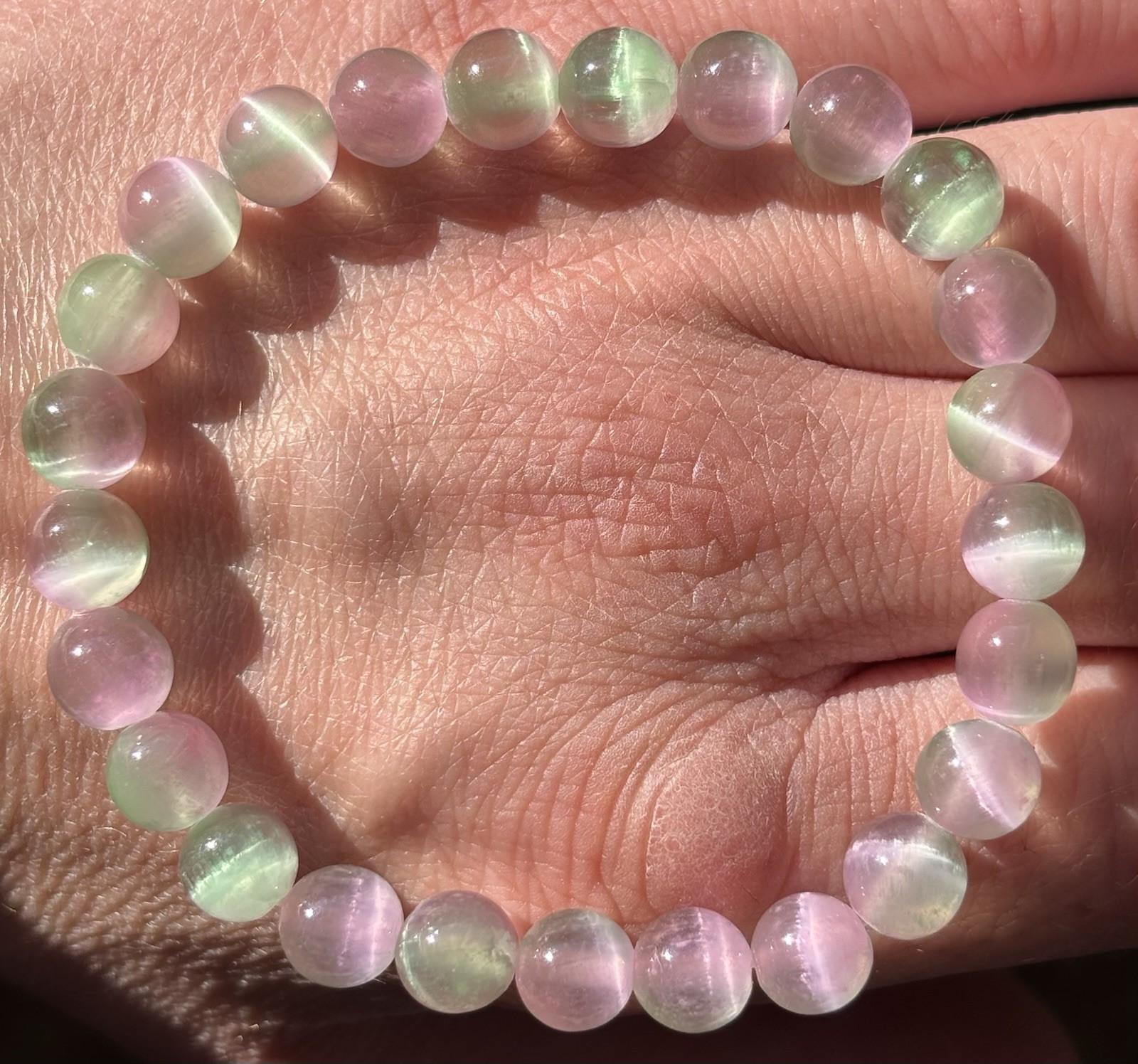 High Quality Watermelon Selenite Bracelet - 7.5mm Beads – Crystal Healing - NEW