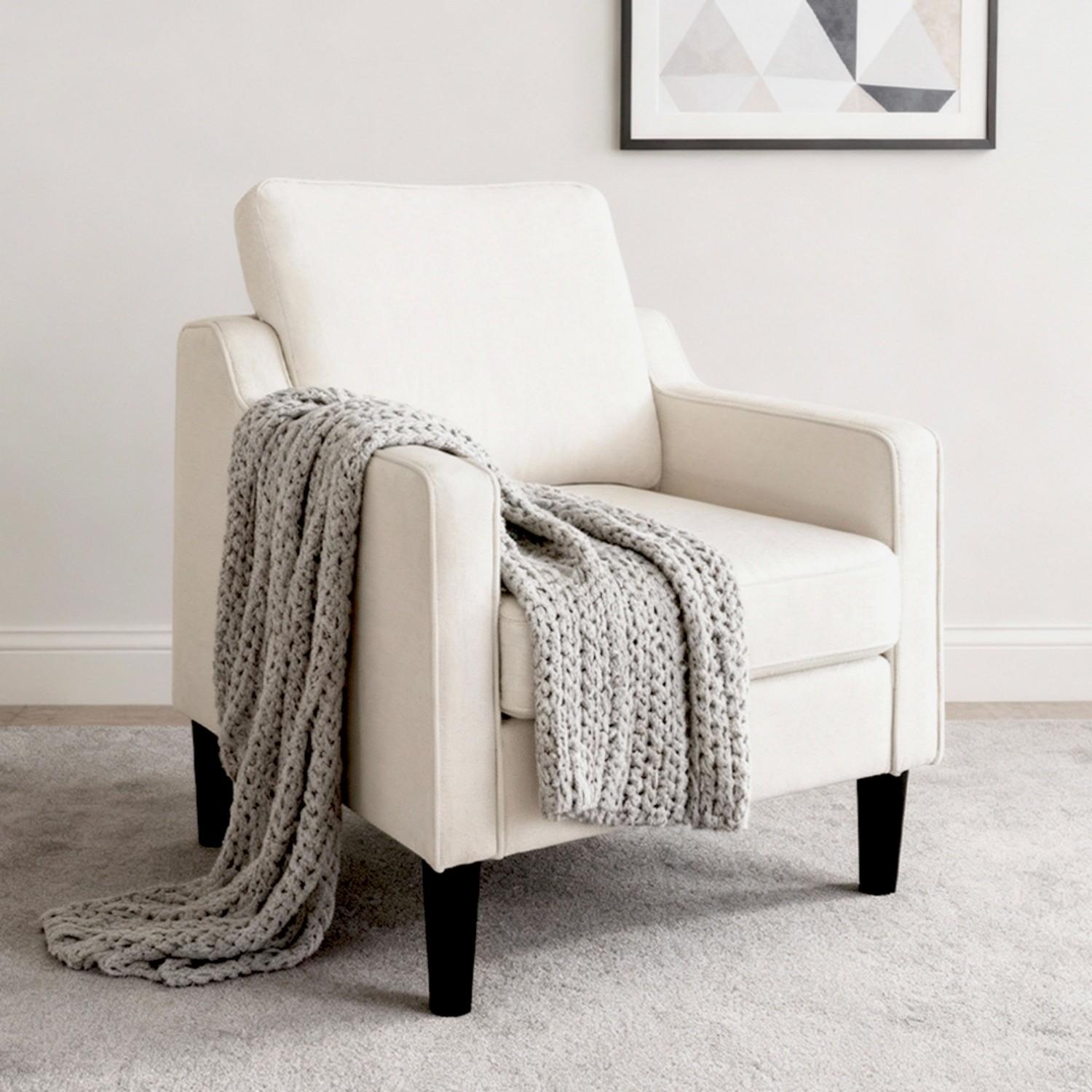 Chenille Accent Chair Modern Lounge Armchair w/ Solid Wood Leg for Living Room