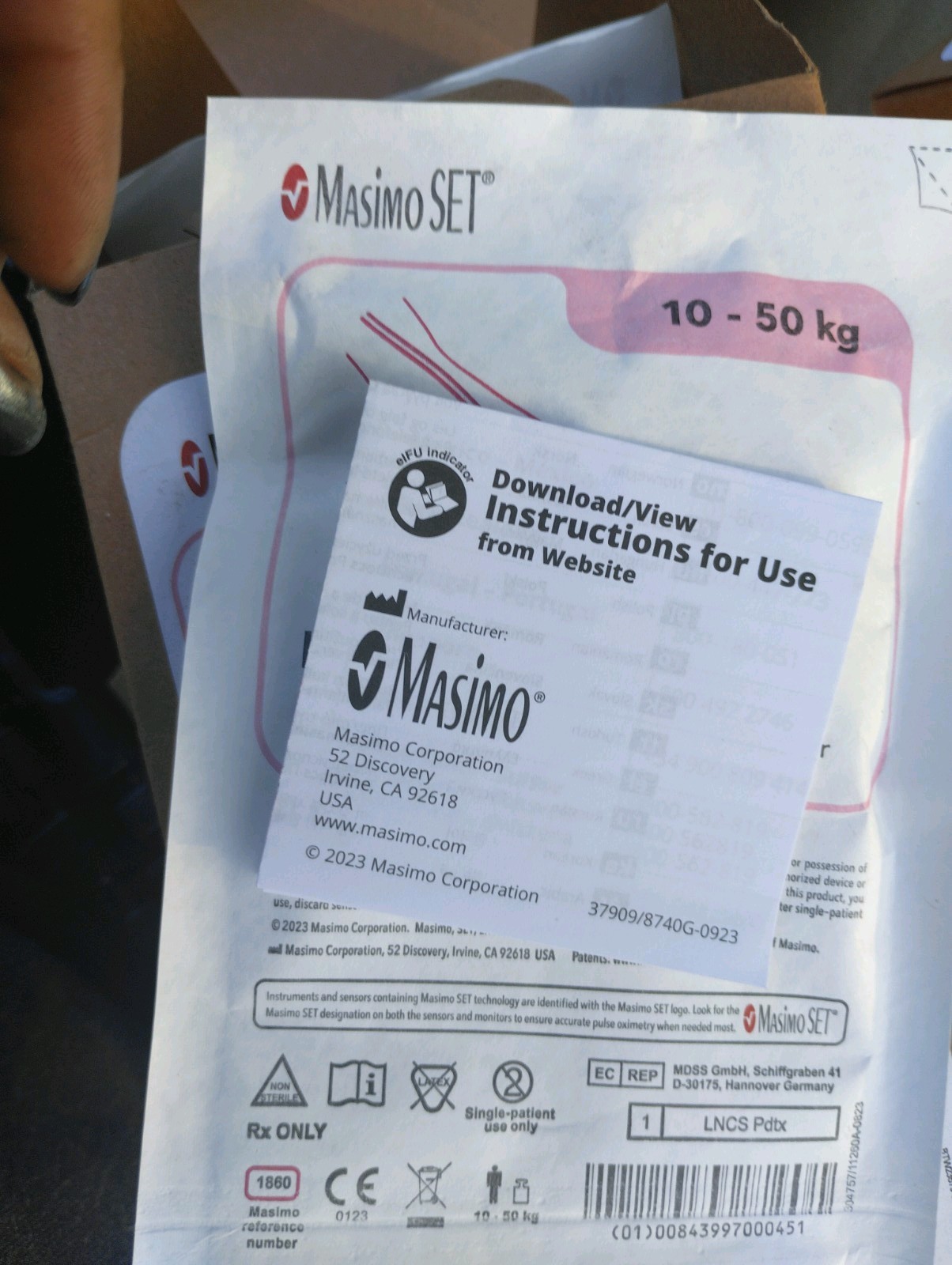 NIB Masimo 1864 LNCS DCI-P Finger Clip Sensor 3ft Cable