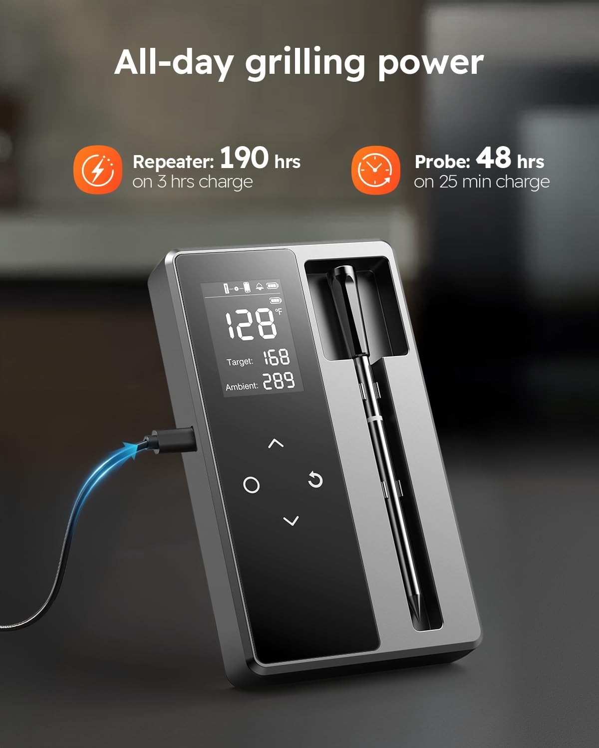 ONFIKY Wireless Meat Thermometer Digital Bluetooth Instant Read Grey