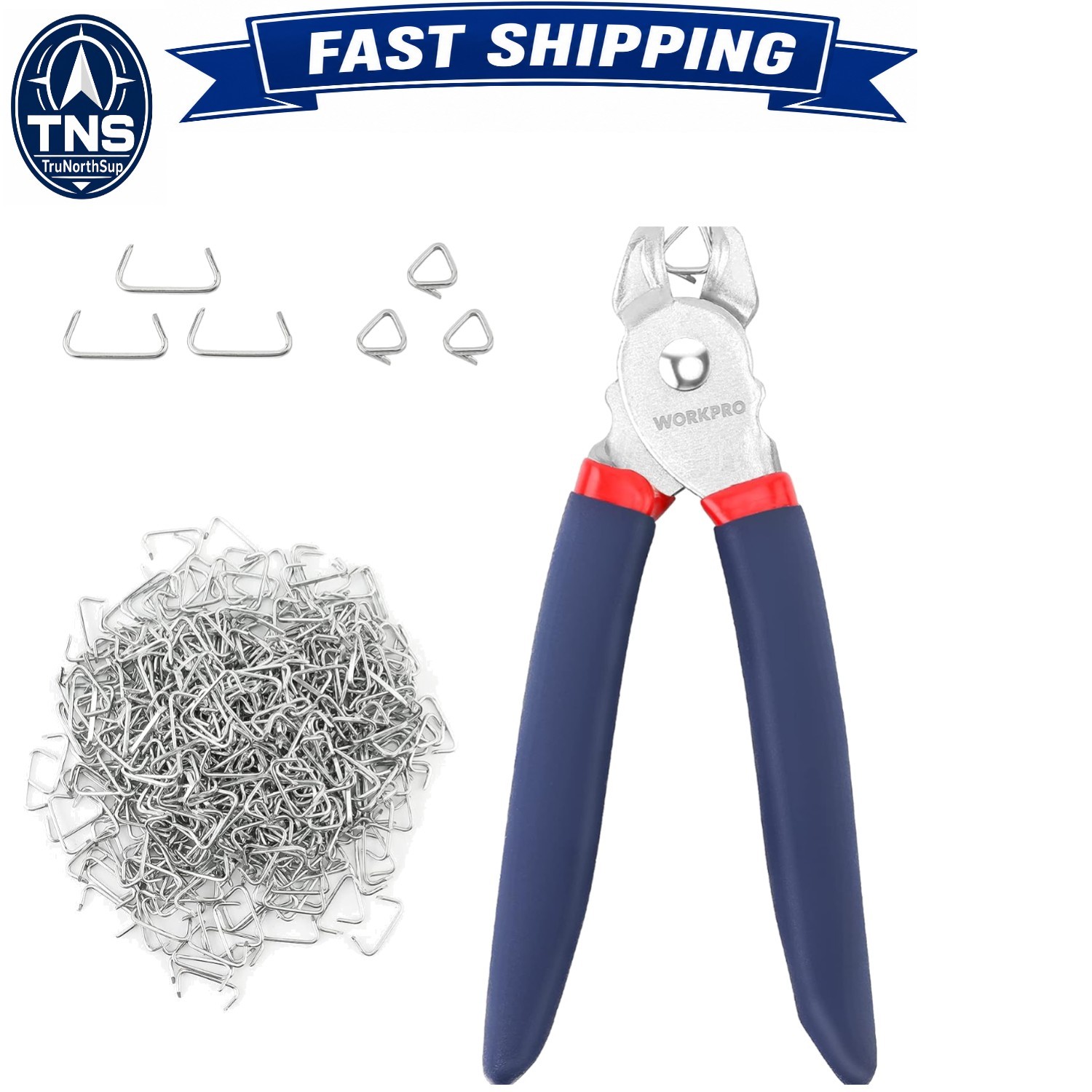 Hog Ring Pliers Set with 500 Galvanized Steel Hog Rings 3/4 Inch for Upholste...