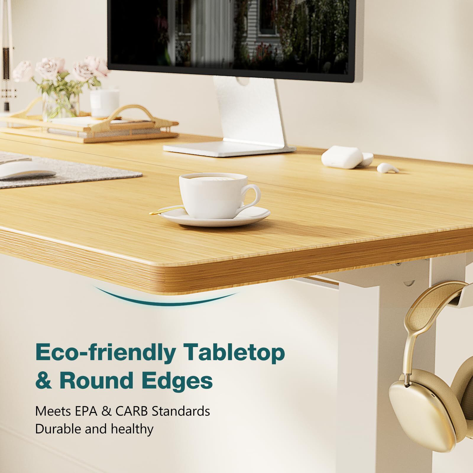 Ergonomic 24x40" Adjustable Standing Desk with Cable Management - Natural Finish