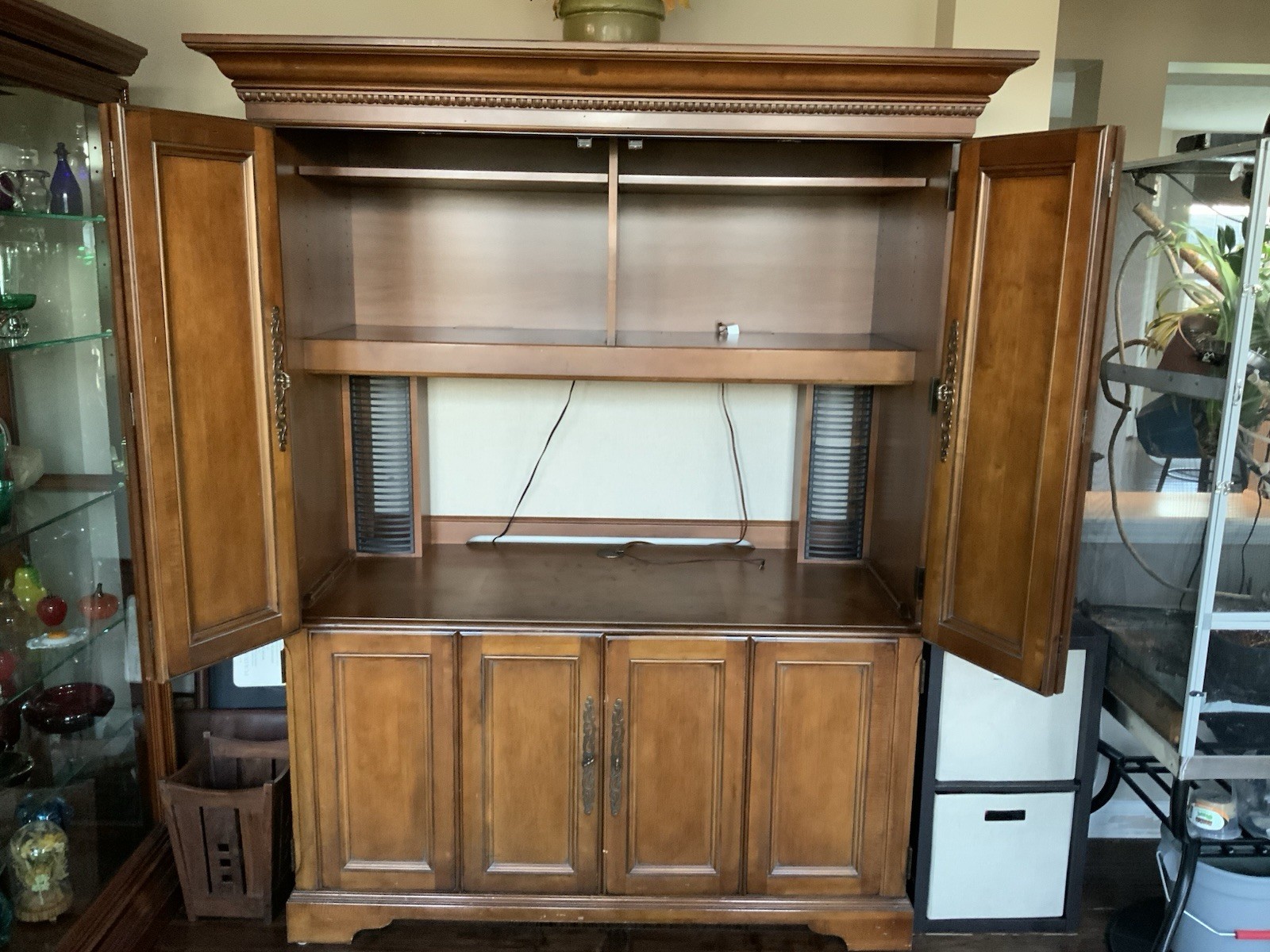 Hooker 2 Piece Office Center Cabinet With Lightning. Good Condition.