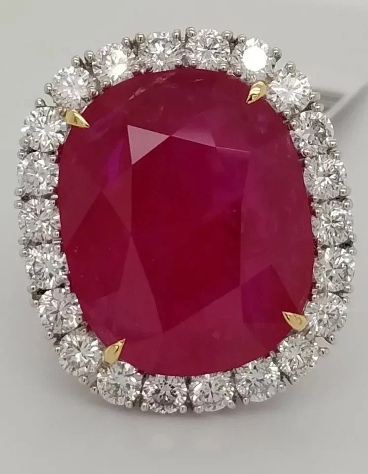 11.80 Ct Cushion Natural Ruby & Diamond Wedding Ring Sterling Silver