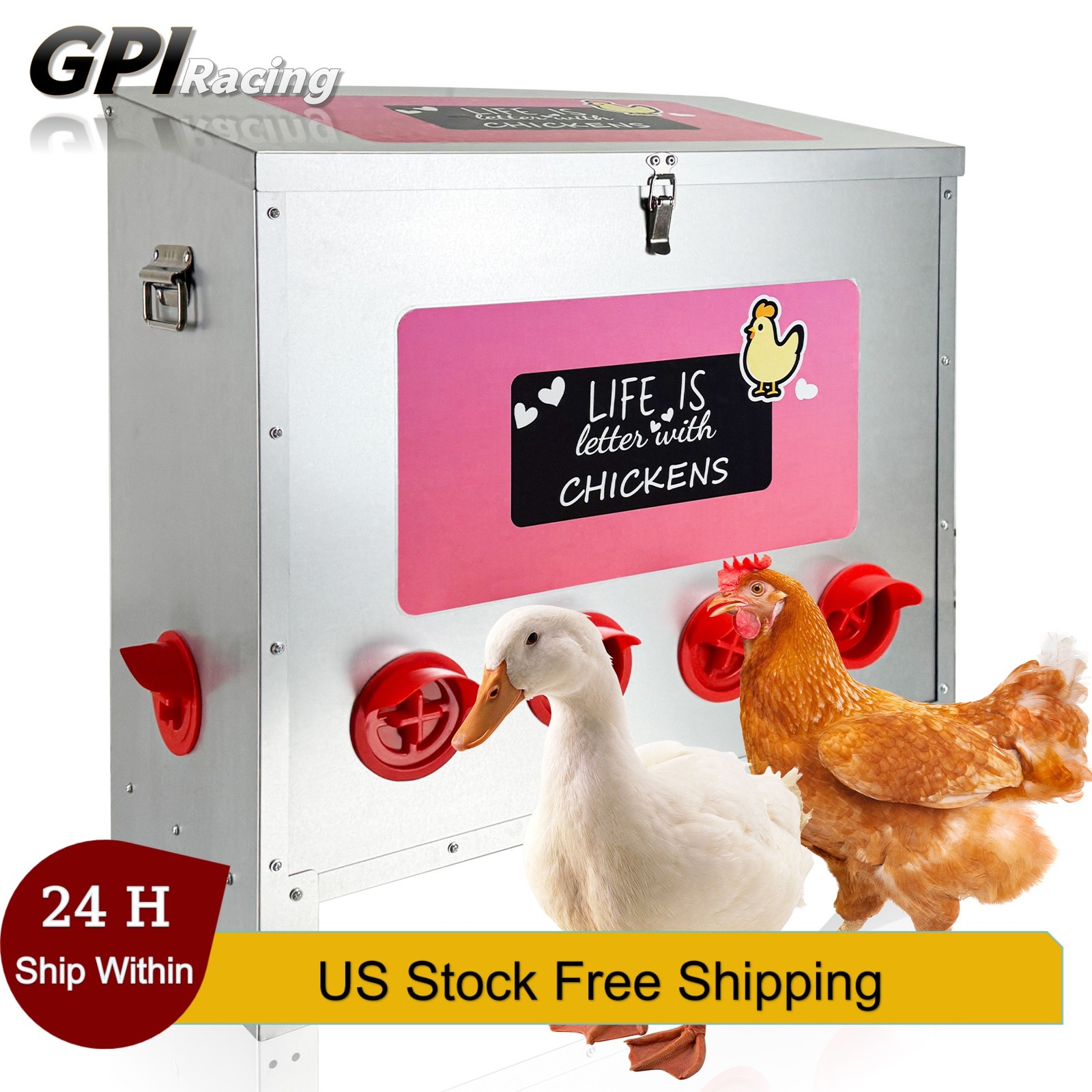 Extra-Large Galvanized Poultry Feeder, 85-120lb Capacity with 10 No-Waste Ports