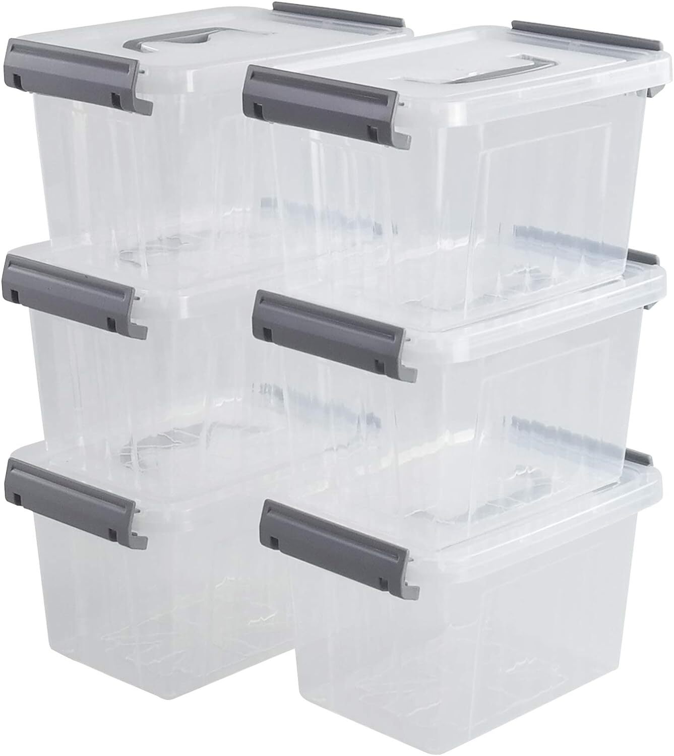 Set of 6 Plastic Latching Storage Box, Clear 7 Quart,