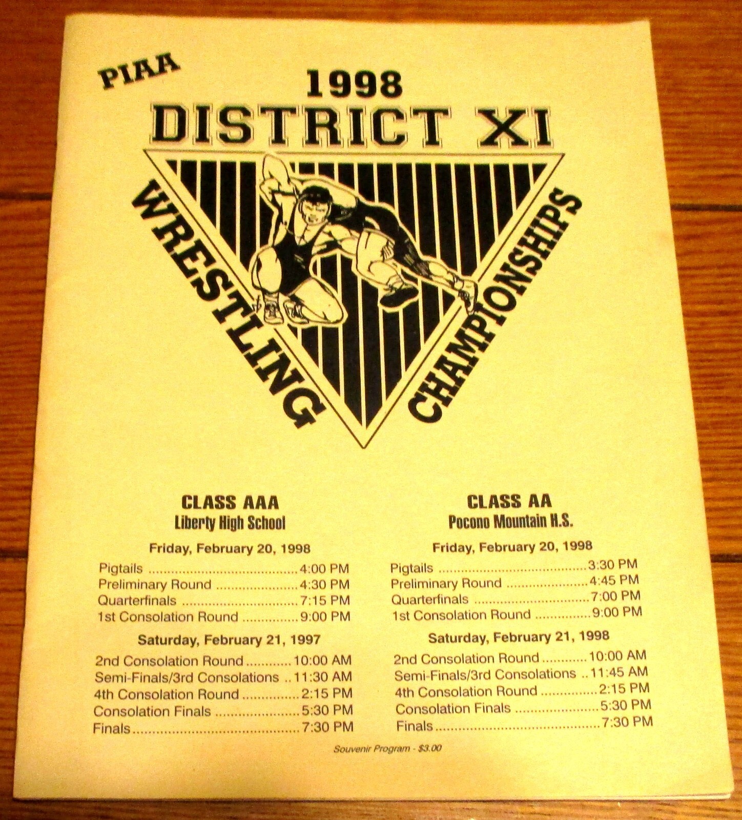 1998 PIAA District 11 Class AA & AAA Wrestling Championship Souvenir Program