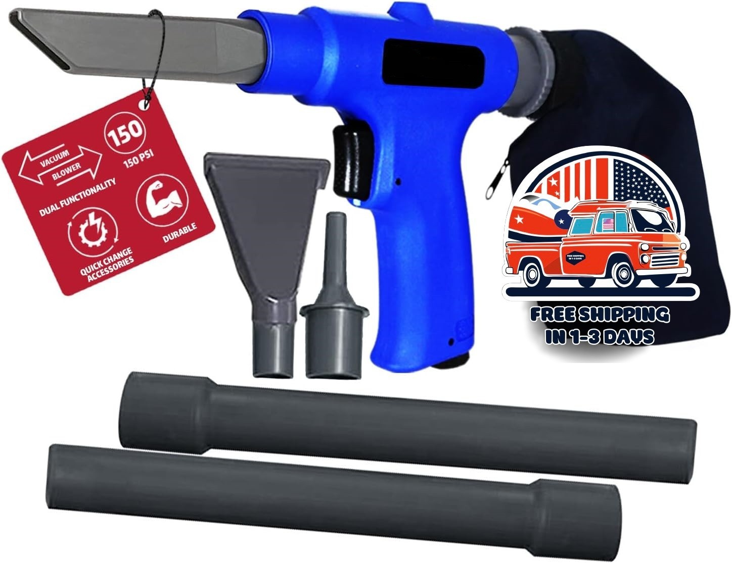 Pistola neumática de vacío y soplado de aire de doble acción con 6 accesorios US