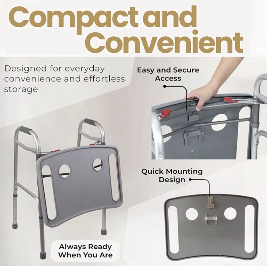 Pearze®️ Walker Tray for Rolling Folding Walker with Cup Holders ~ Nonslip Mat