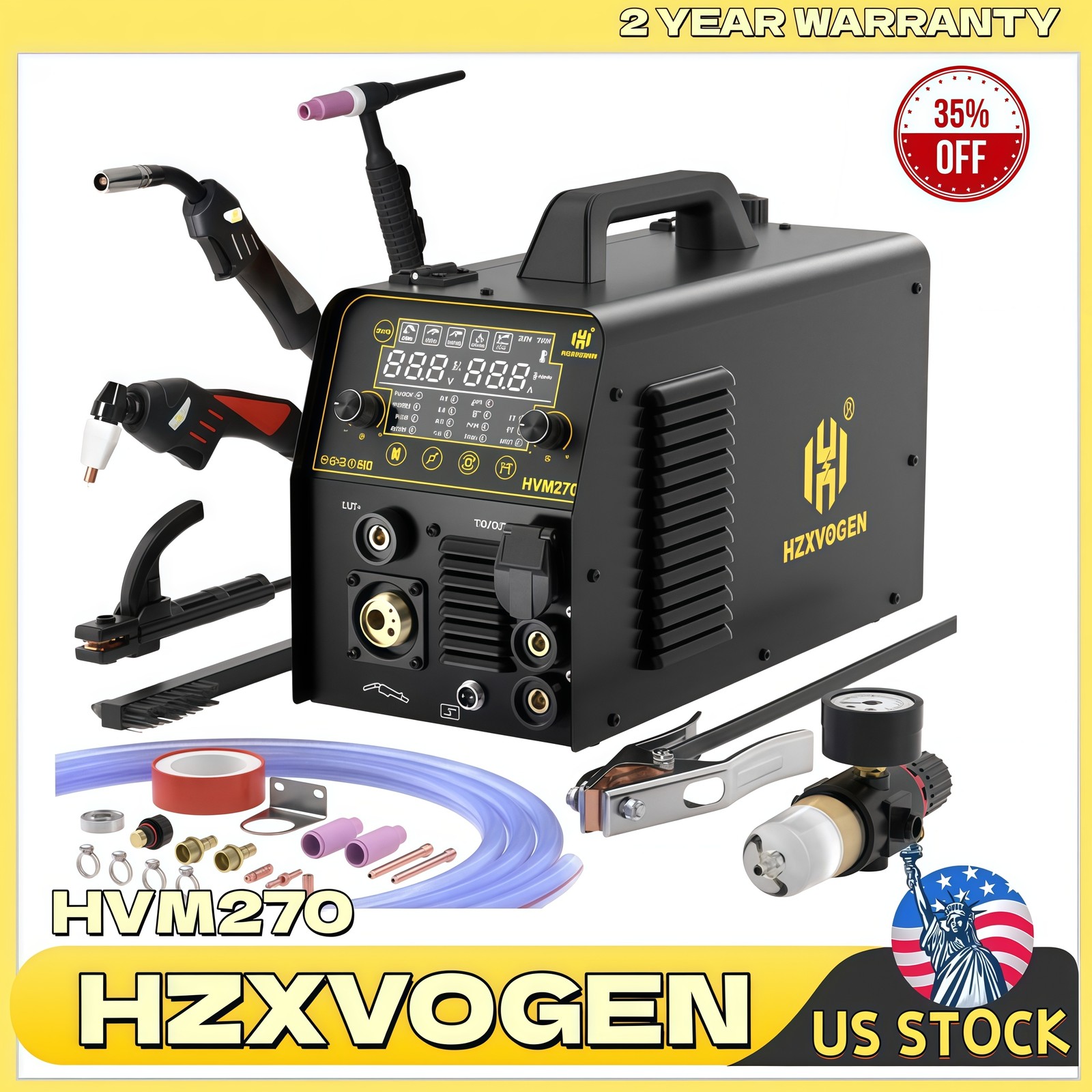 HZXVOGEN 6IN1 MIG/CUT/TIG/MMA Welder 220V 250A Gas/Gasless Plasma Cutter HVM270