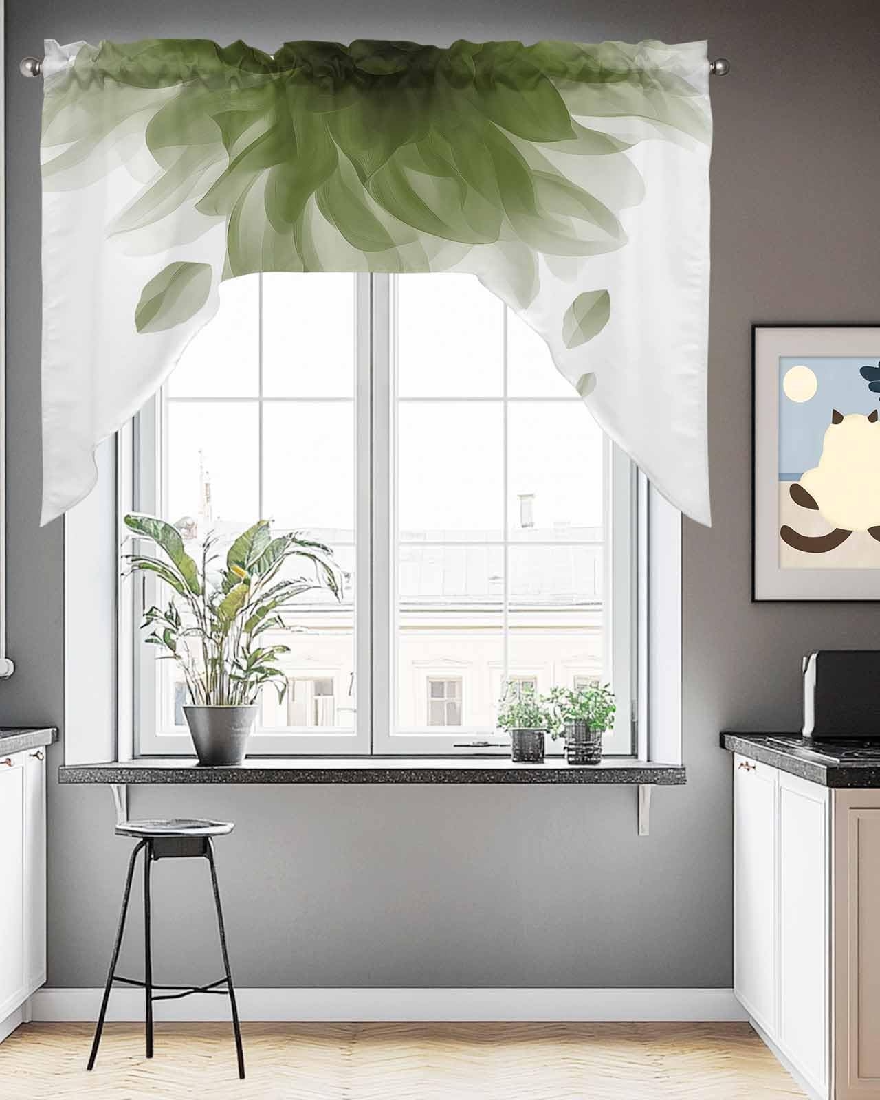 Sage Green Swag Curtain Valance for Kitchen,Abstract Flowers Rod Pocket Swag ...