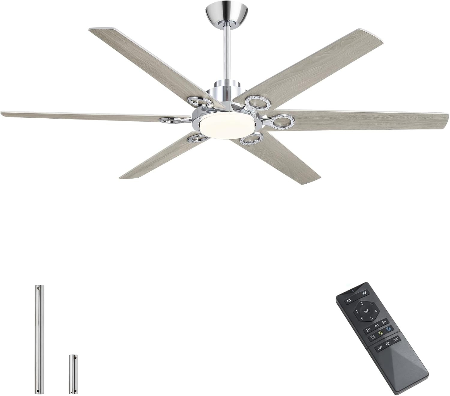64" Modern Ceiling Fan with Remote, Dimmable Light & 6-Speed Motor