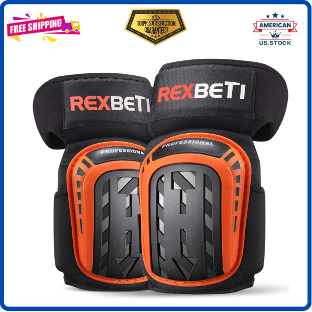 REXBETI Knee Pads for Work, Heavy Duty Foam Gel, Anti-Slip, Orange