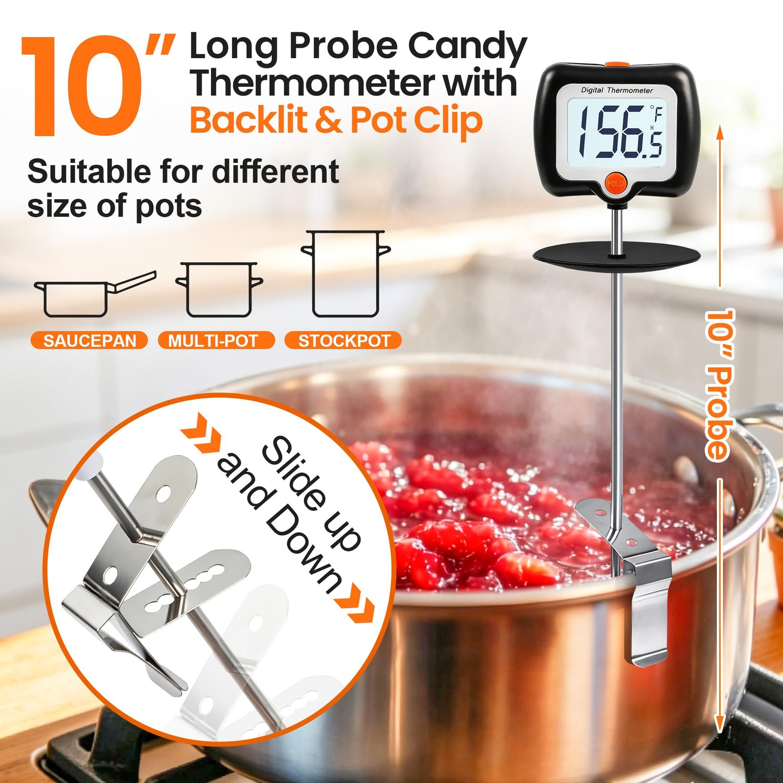 10 Inch Long Digital Candy Thermometer 10 inches, Black