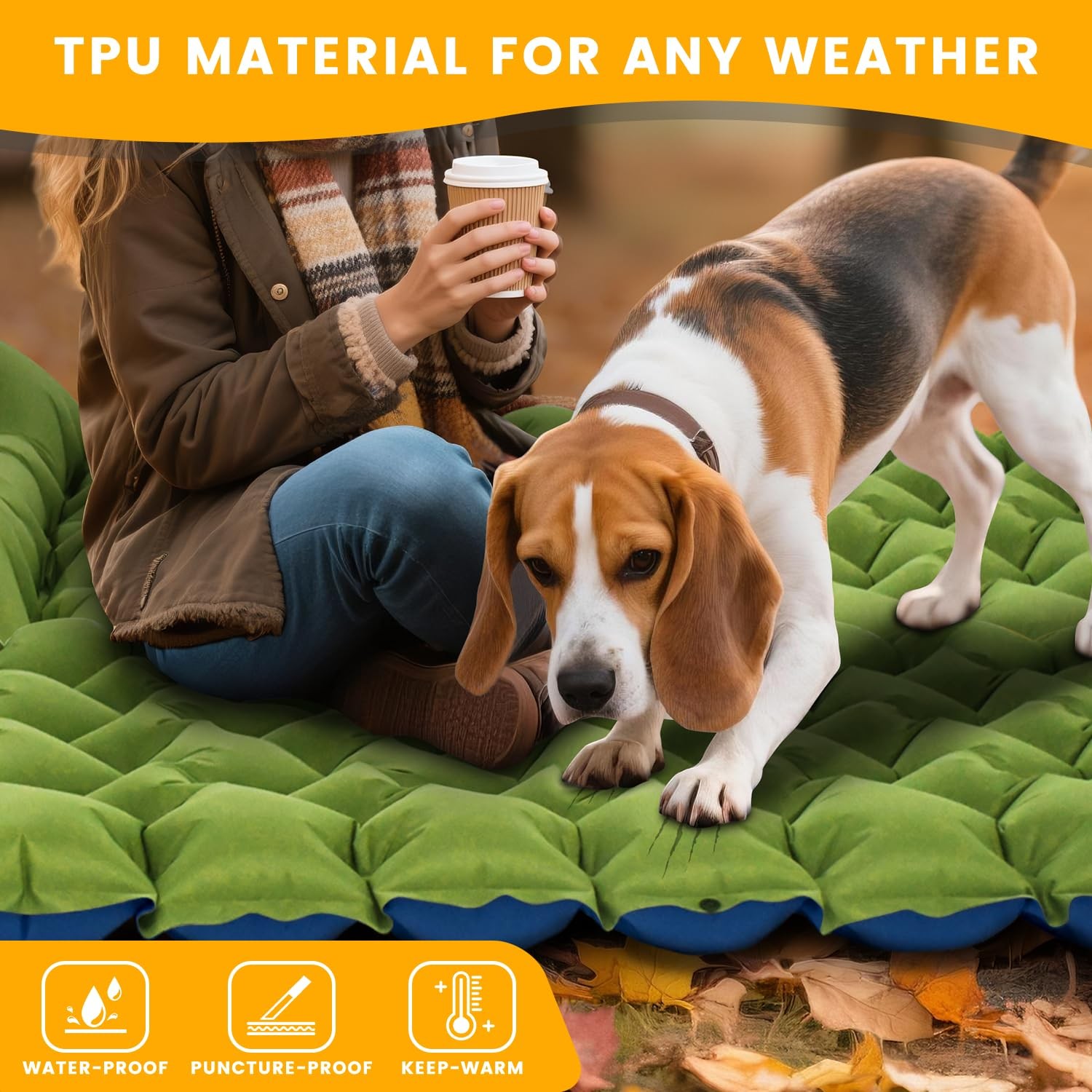 Camping Sleeping Pad, 4in Thick Ultralight Inflatable Camping Mat with Pillow, B