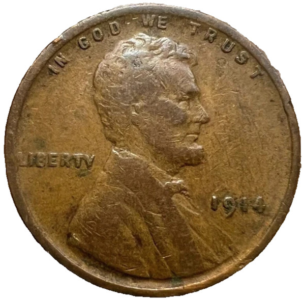 1914 P Lincoln Wheat Cent Good - Very Good (G-VG) Copper Average Circulated 1c
