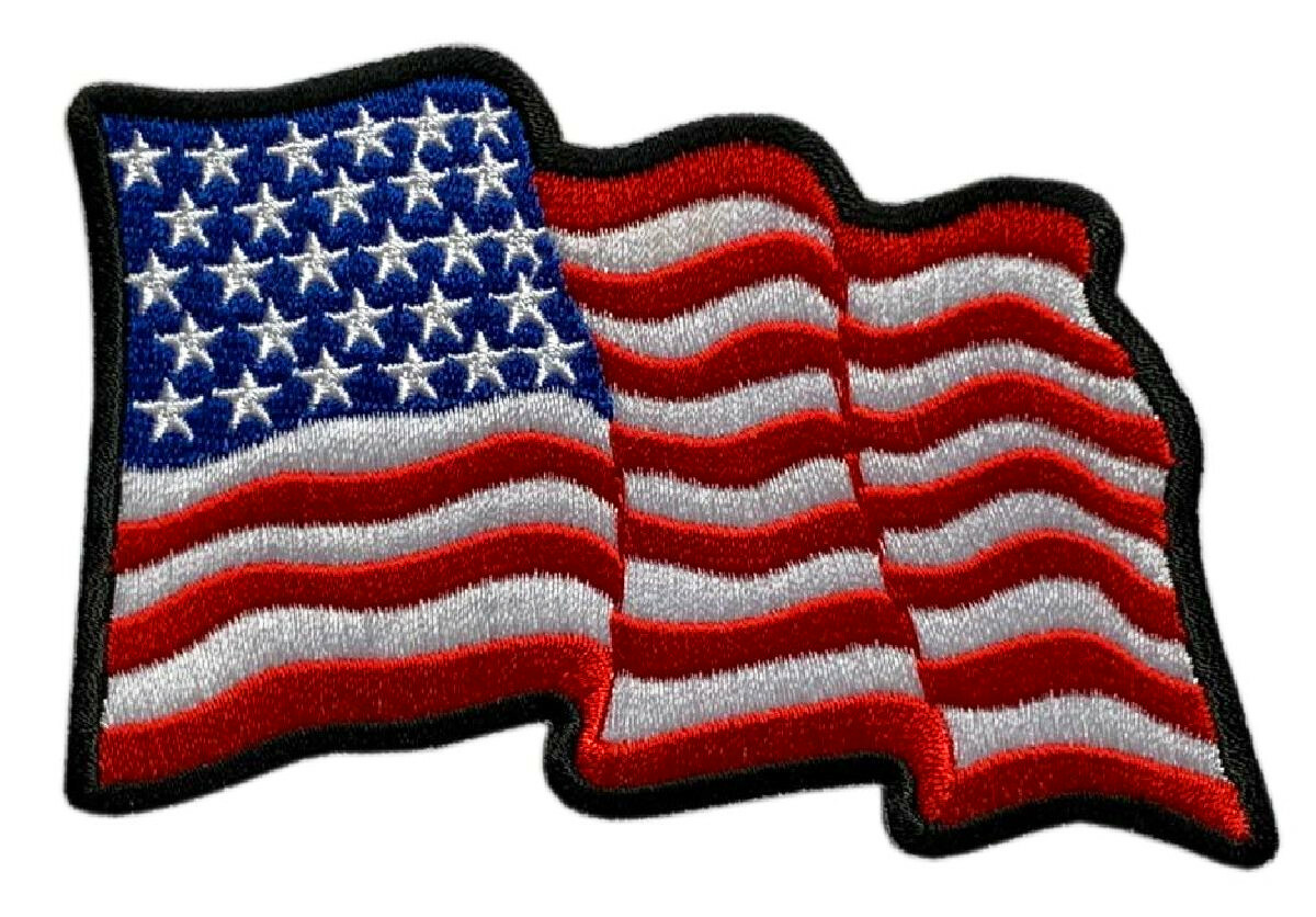 Waving USA American Flag Patch [Iron on Sew on -4.0 X 3.0 inch - WF4]