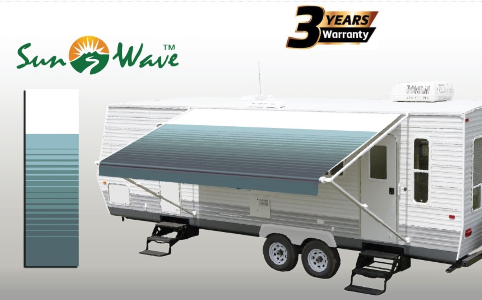 SunWave RV Awning Replacement Fabric 18' (Actual Width 17'2") Teal Green Stripe