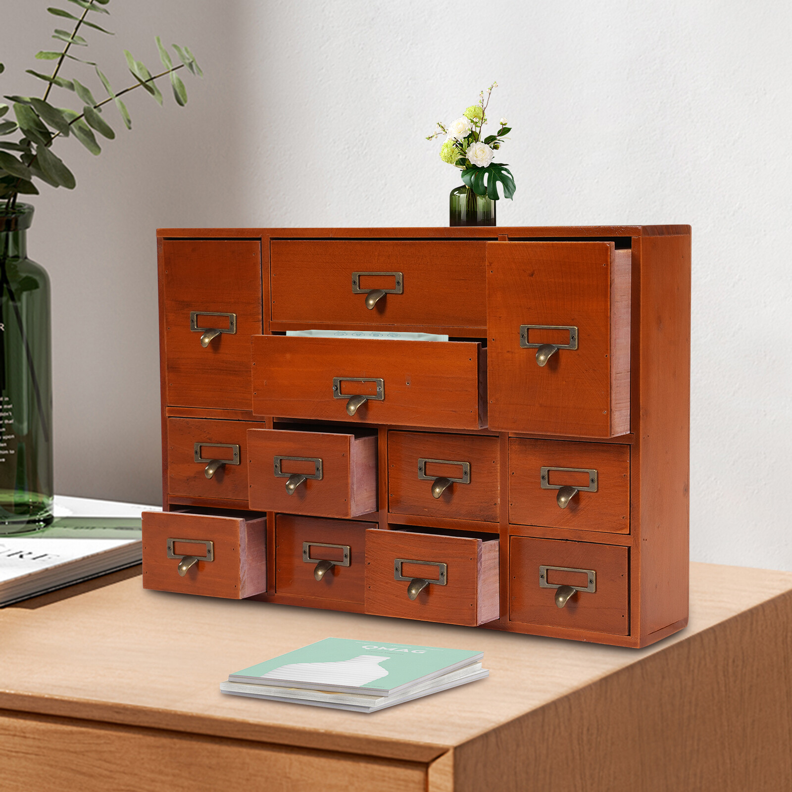 Storage Box with 12 Drawers 51*10*35cm Drawers Organizer Brown Storage Drawers