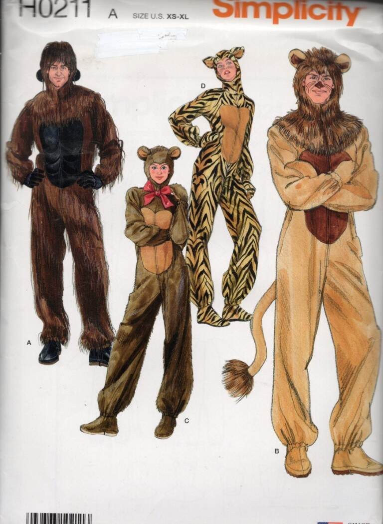 0211 SIMPLICITY ADULT ANIMAL COSTUMES SIZE XS-XL