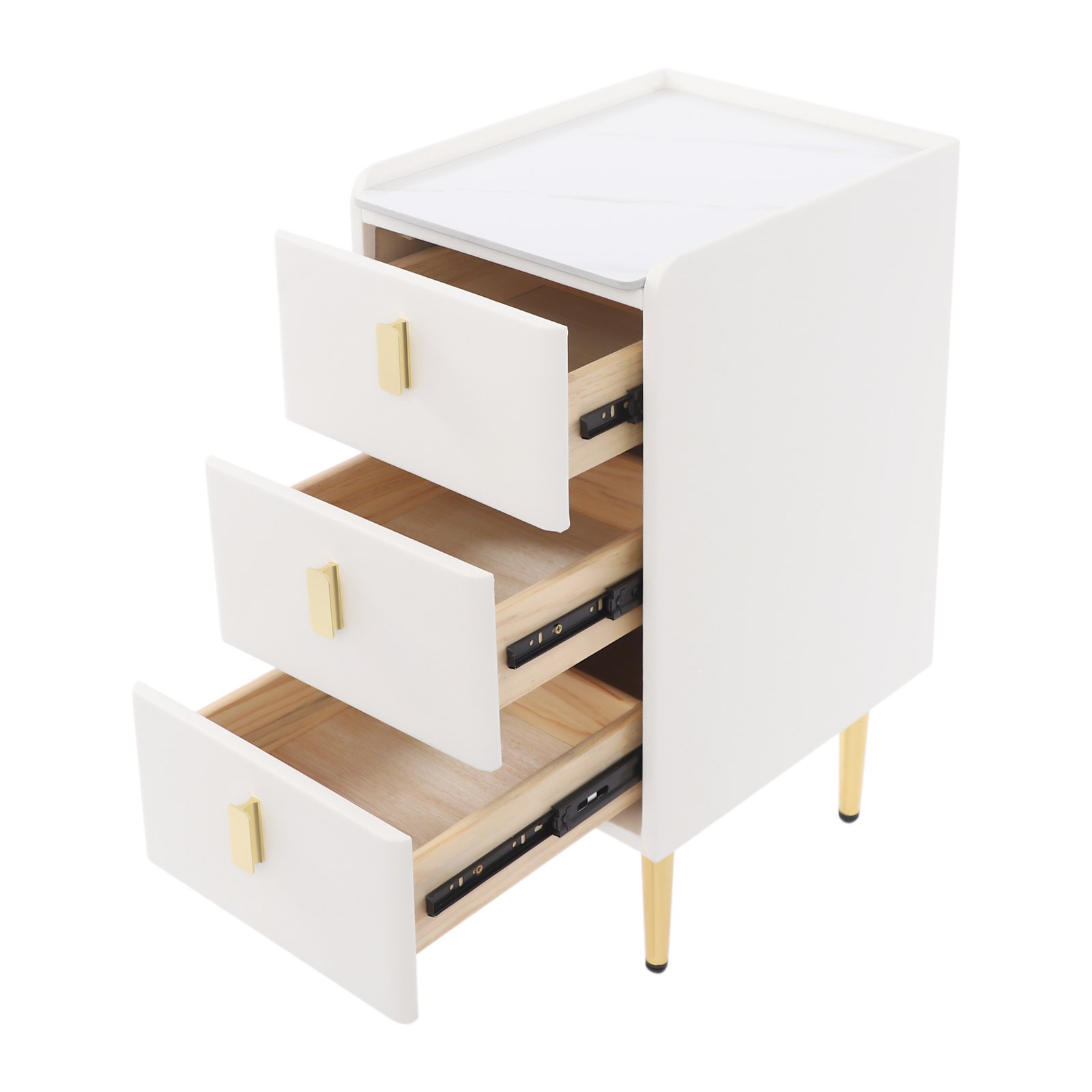 3 Drawers End Table Narrow Nightstand Modern Bedside Table W/ 4* Support Legs