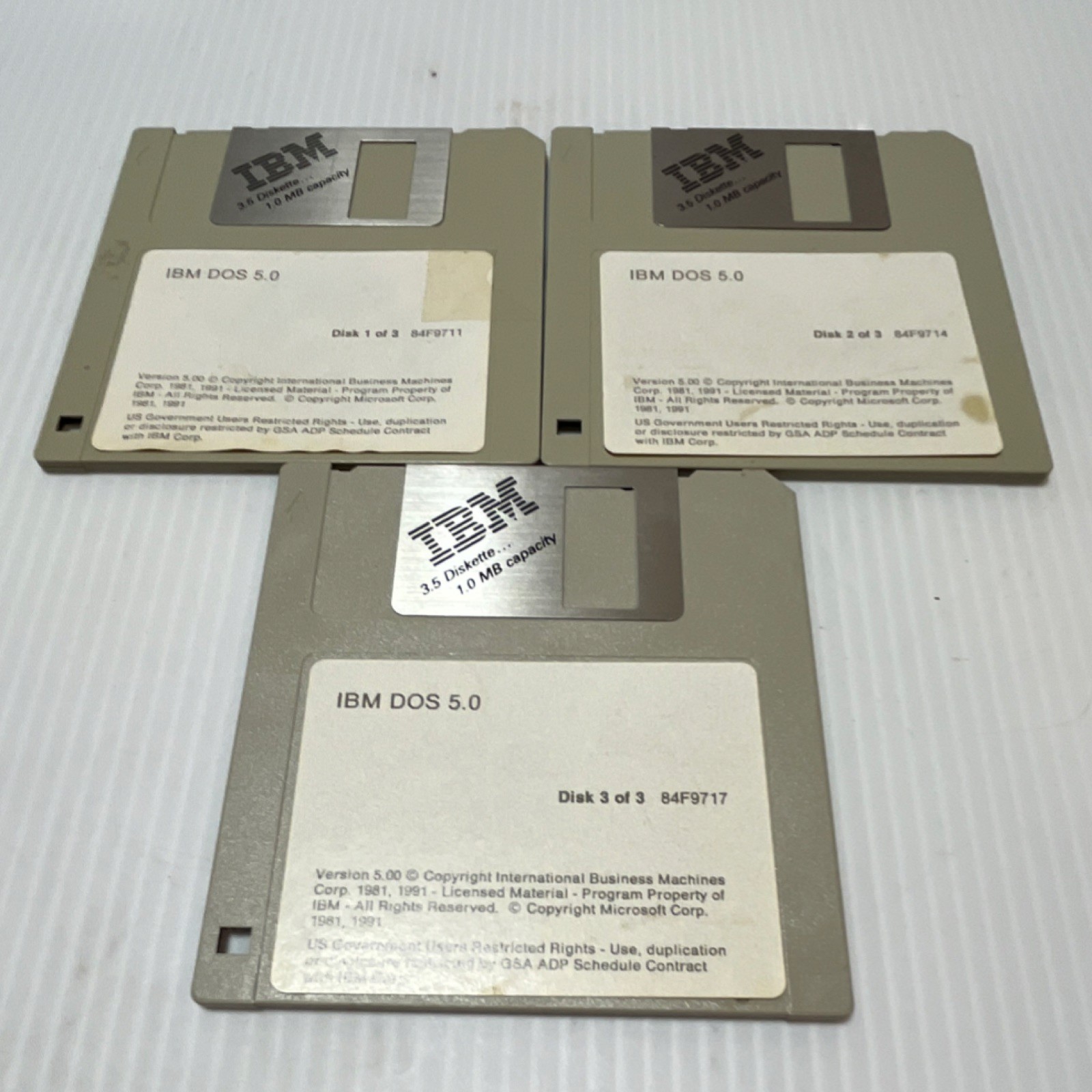 IBM DOS 5.0 Operating System 3.5" Floppy Disk Set 84F9711 84F9714 84F9717