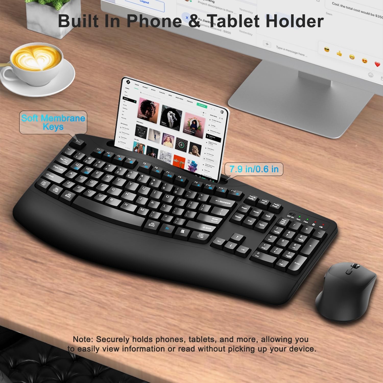 Wireless Keyboard and Mouse Combo, Full Size Ergonomic Wave Keys(Black) | 2.4...